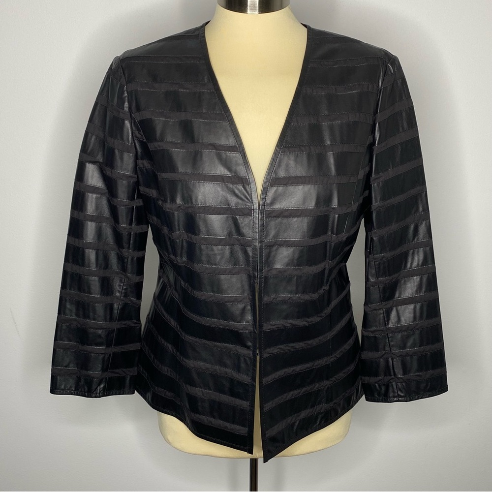 Lafayette 148 New York Leather Striped Jacket